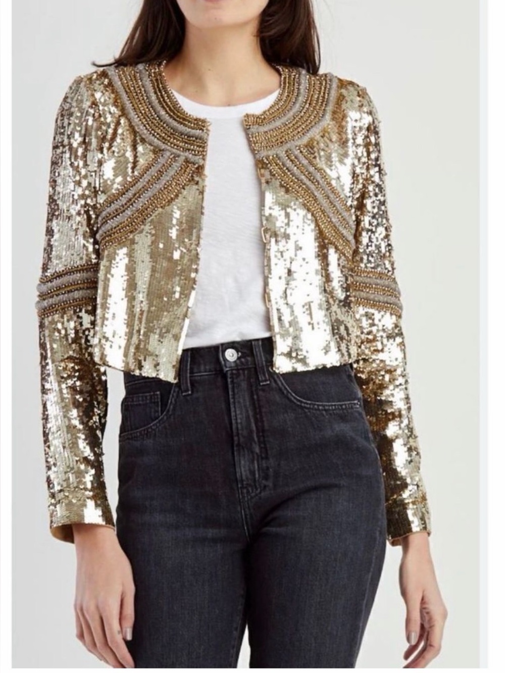NWT/NBW Veronica Beard Gold Sequin Cropped Embellished Jacket - Picture 3 of 5